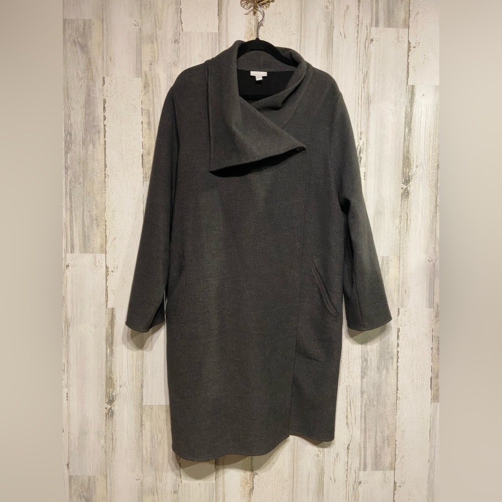 Pure J.Jill Grey Pea Coat Asymmetrical Wrap Coat XL - Picture 2 of 10